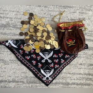 Pirate costume accessory set Bandana, draw string bag and faux gold coins